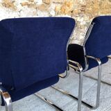 Pair of vintage chrome and blue microfibre armchairs circa 70
