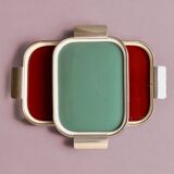 Duo of Art Deco serving trays in gold anodized aluminum and glass - MB Italy