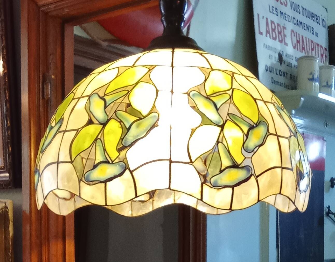 Ancienne suspension vitrail style Art Nouveau