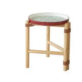 Vintage Coffee Table with Removable Medieval-Style Painted Blue Porcelain Tray, Solid Wood Base