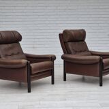 1970s, Danish armchair, original condition, furniture leather, dark oak wood.