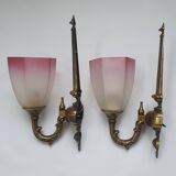 Pair of Art Deco pink wall sconces