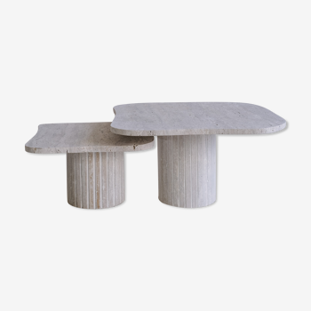 Tables basses gigognes irreguliere - Athena - 80/60 - travertin naturel poreux