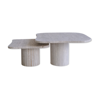 Irregular trundle coffee tables - Athena - 80/60 - porous natural travertine