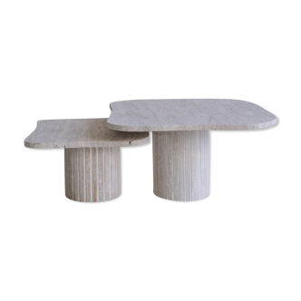 Tables basses gigognes irreguliere - Athena - 80/60 - travertin naturel poreux