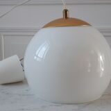 Suspension ball globe in white and gold opaline years 60-70