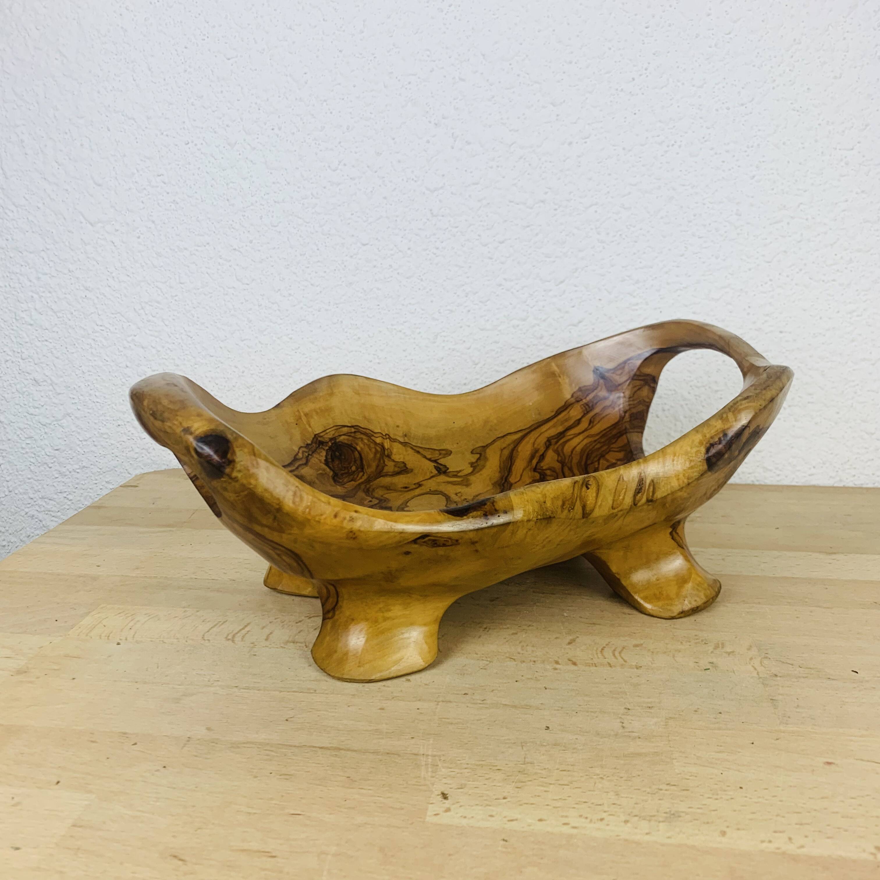 Brutalist olive wood fruit bowl