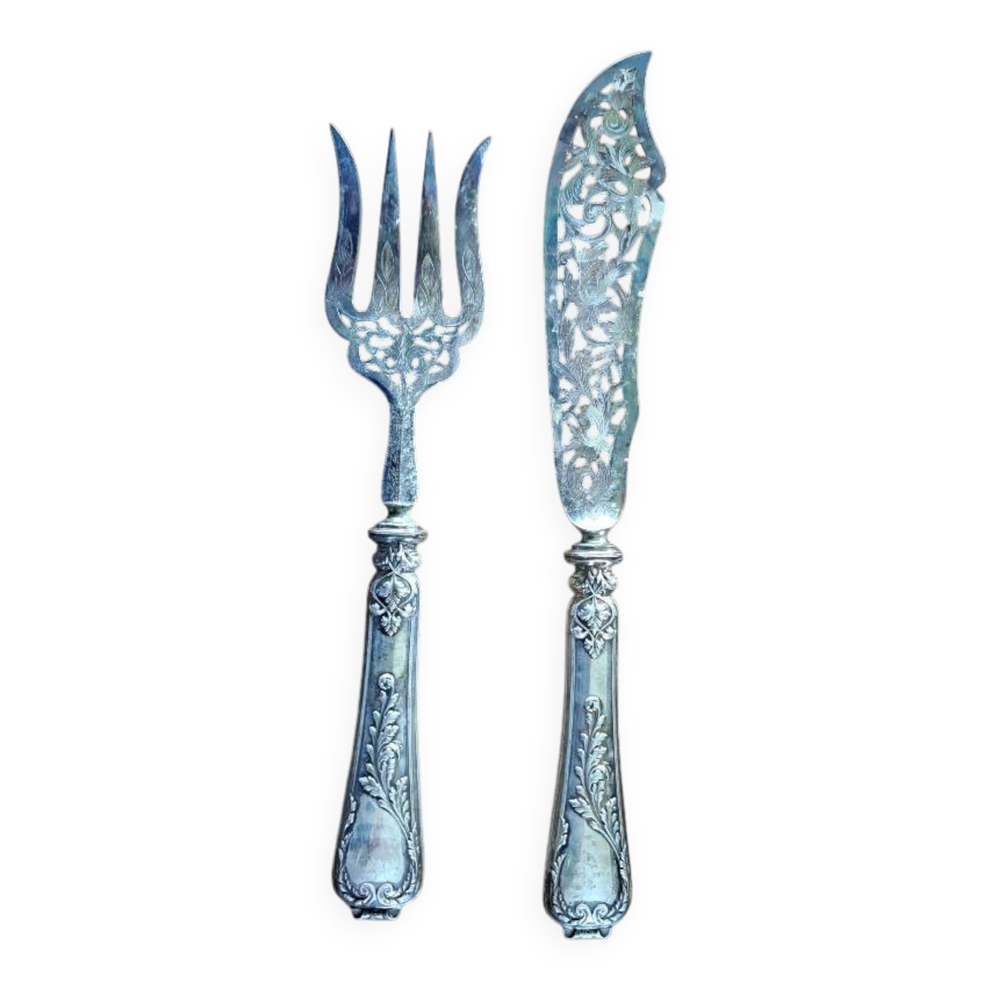 Couverts de service à poissons en argent massif 950°/°°