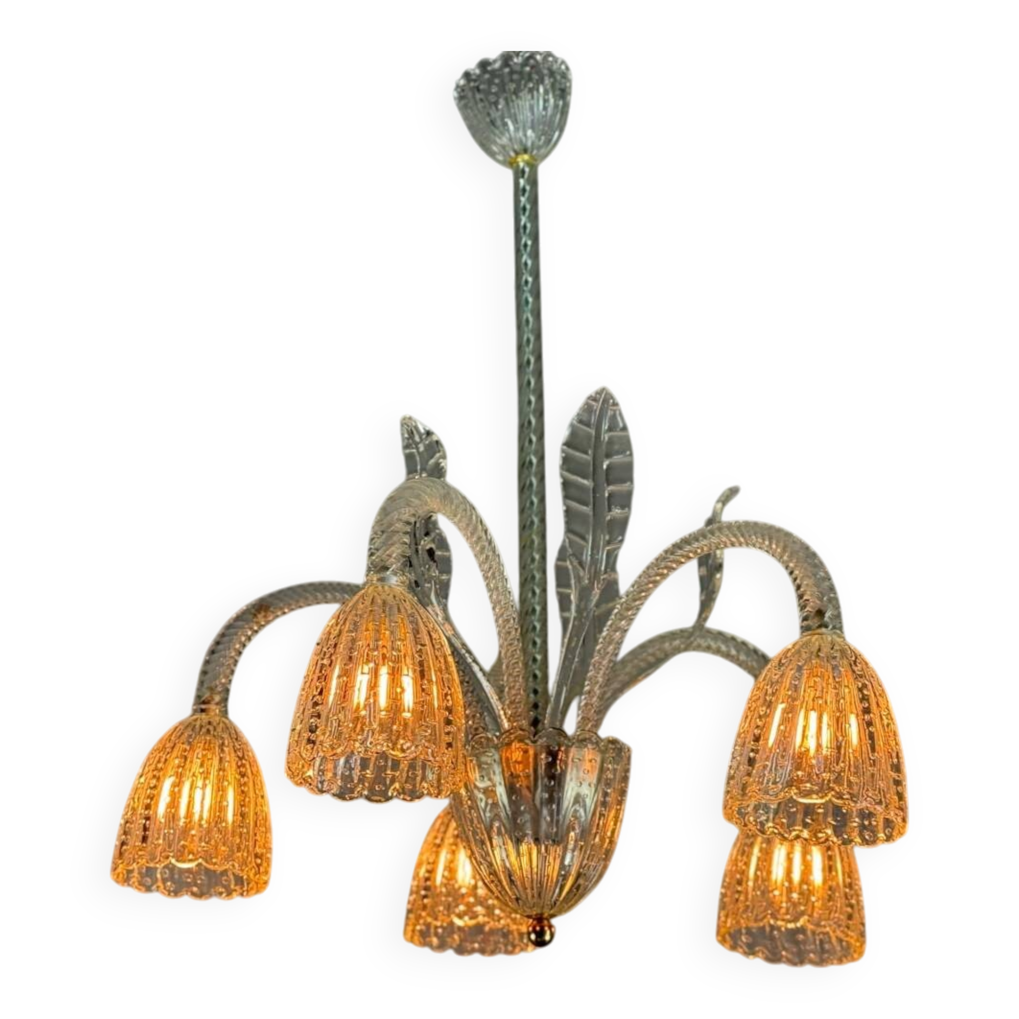 Venetian Chandelier by Barovier in Colorless Murano Glass, Circa 1940