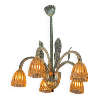 Venetian Chandelier by Barovier in Colorless Murano Glass, Circa 1940