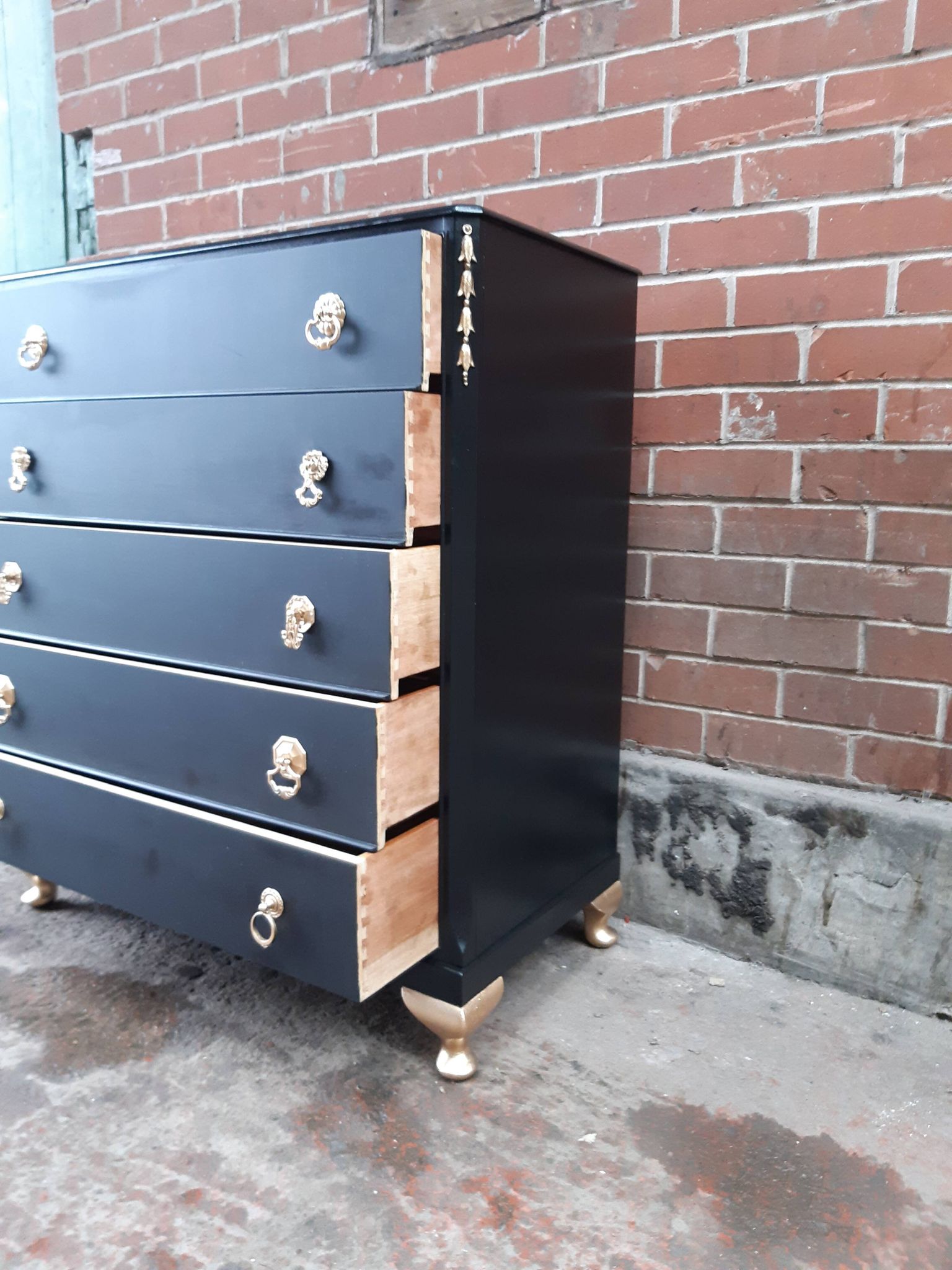 Black gold chest of drawers vintage furniture