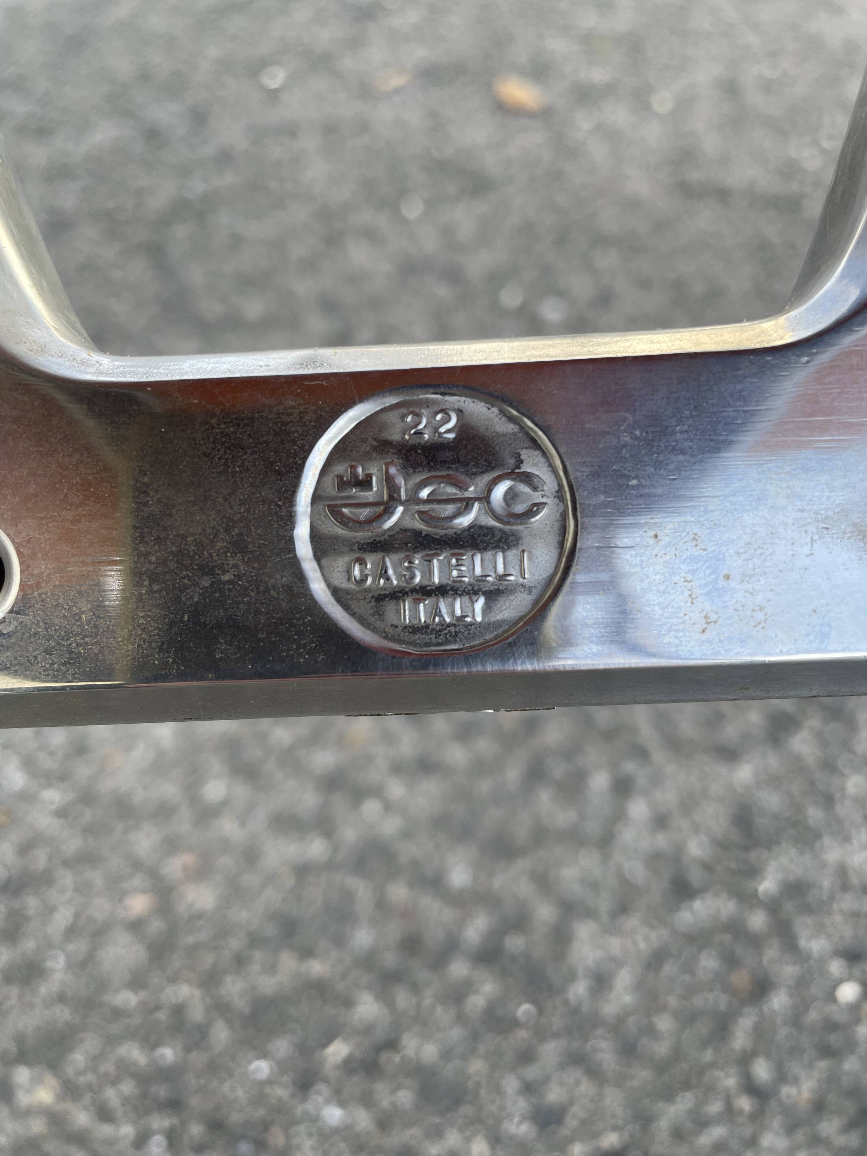 Set of 4 orange DSC 106 chairs Giancarlo Piretti for Castelli