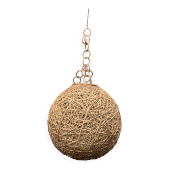 Suspension boule vintage en corde et rotin - 36 cm