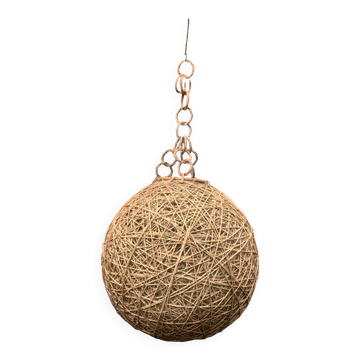 Suspension boule vintage en corde et rotin - 36 cm