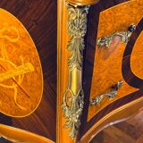 Exquisite Louis XV Style Bombé Commode with Musical Marquetry & Marble