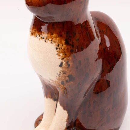 Large glazed ceramic cat figurine - mid-century style - 36 cm