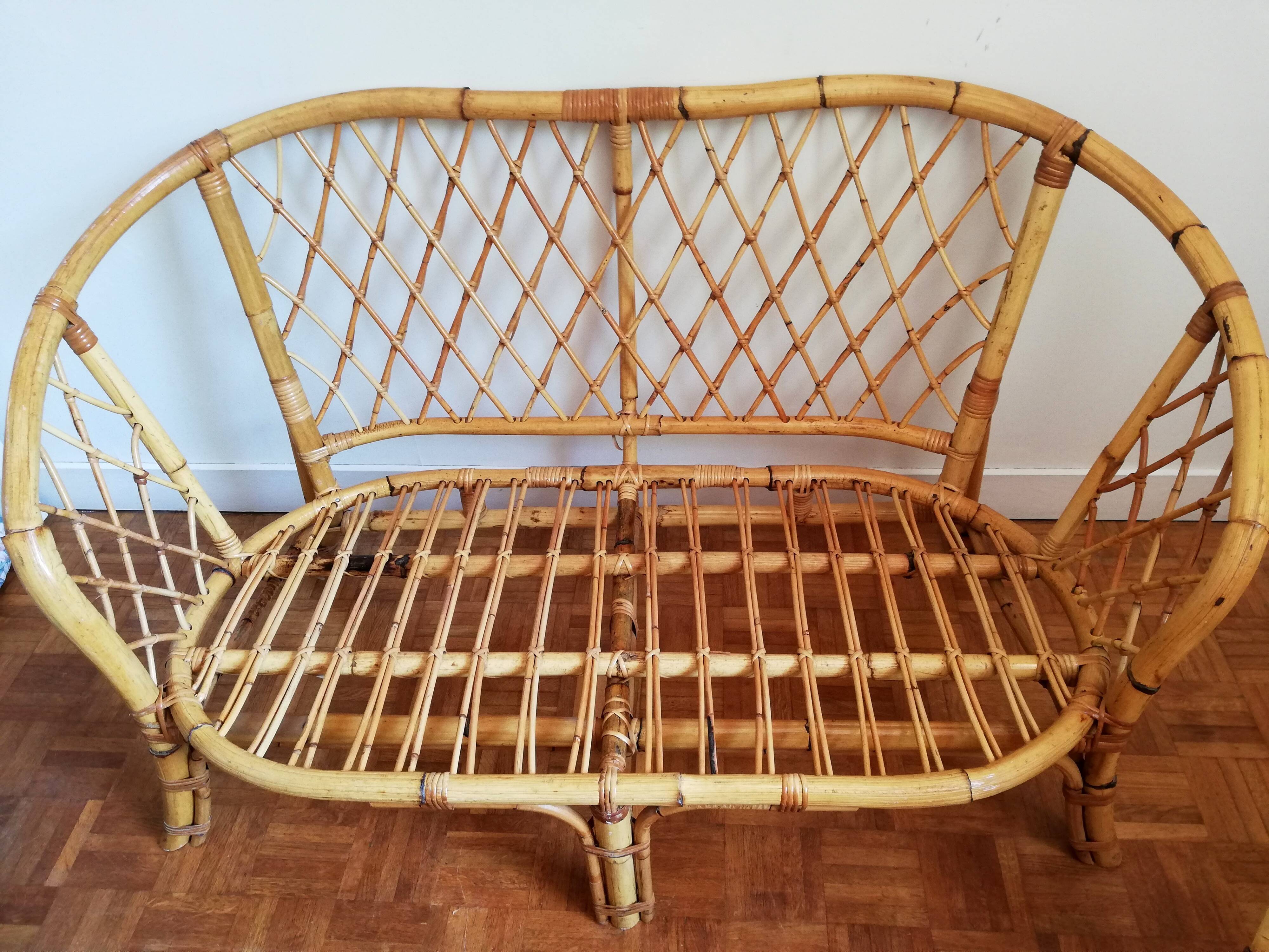 Rattan bench and chair