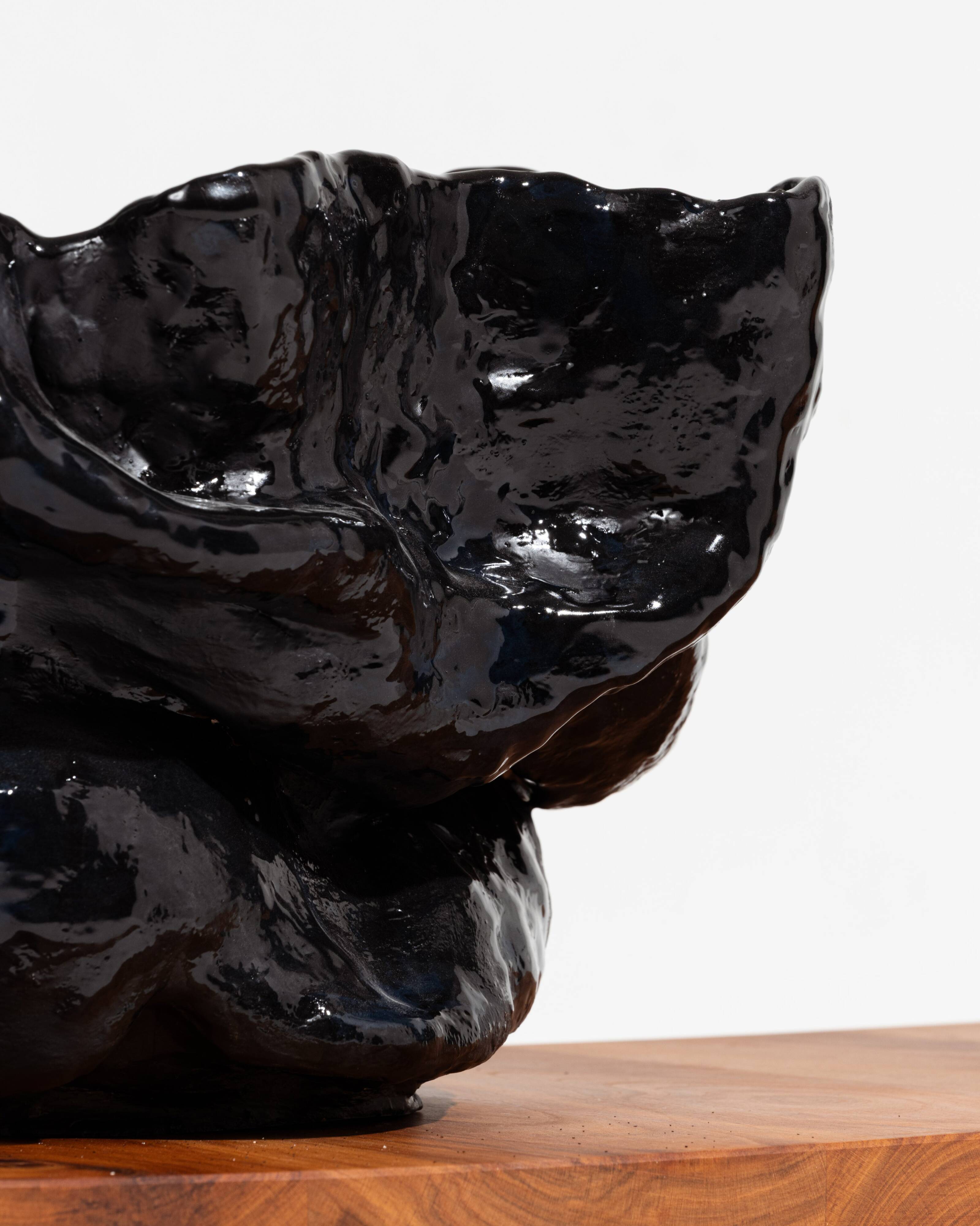 Glossy black stoneware vase