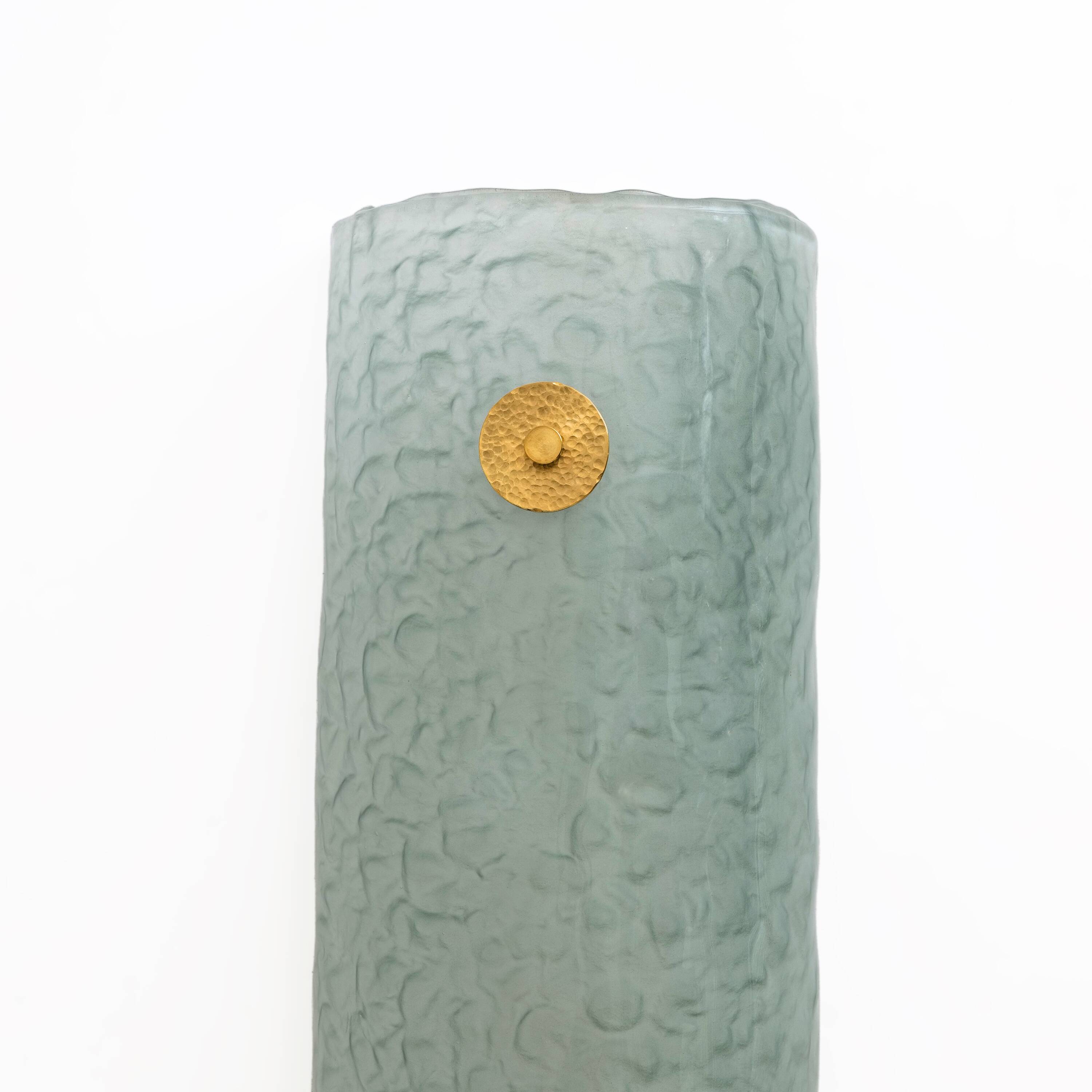 Pair of Modern Italian Murano Glass Green Water and Brass Wall Sconces