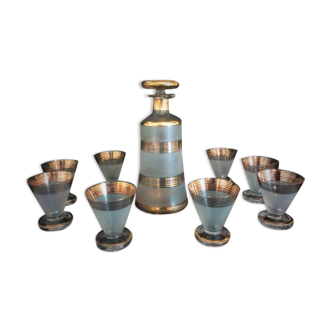 Art Deco liqueur service in glass Bottle - 8 Glasses, numbered