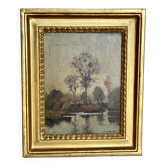 Tableau de henri danger, les bords de l'indre à huimes, paysage xixé