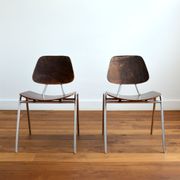 Pair of Thonet chairs in wood – metal and leather 1950s