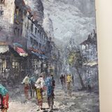 Caroline C. BURNETT: oil on canvas depicting a flower market in Paris