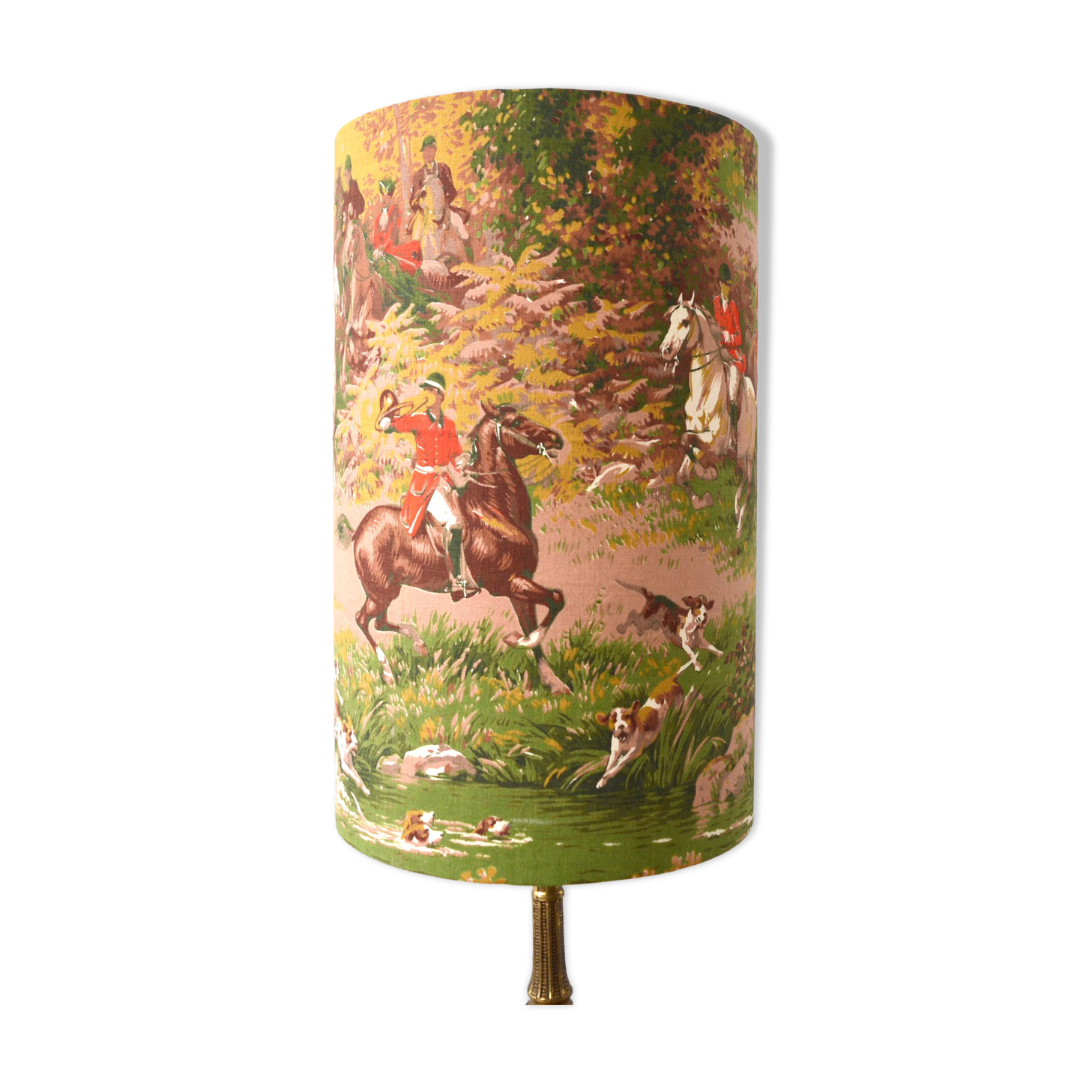 Lampshade with a hunting scene motif, horses, "Marignan" fabric.