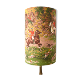 Lampshade with a hunting scene motif, horses, "Marignan" fabric.