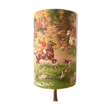 Lampshade with a hunting scene motif, horses, "Marignan" fabric.