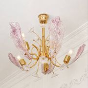 Vintage Murano glass chandelier in pink and gold metal, 1970s.