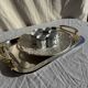 Vintage pie dish with 2 golden handles, abstract patterns, D28.
