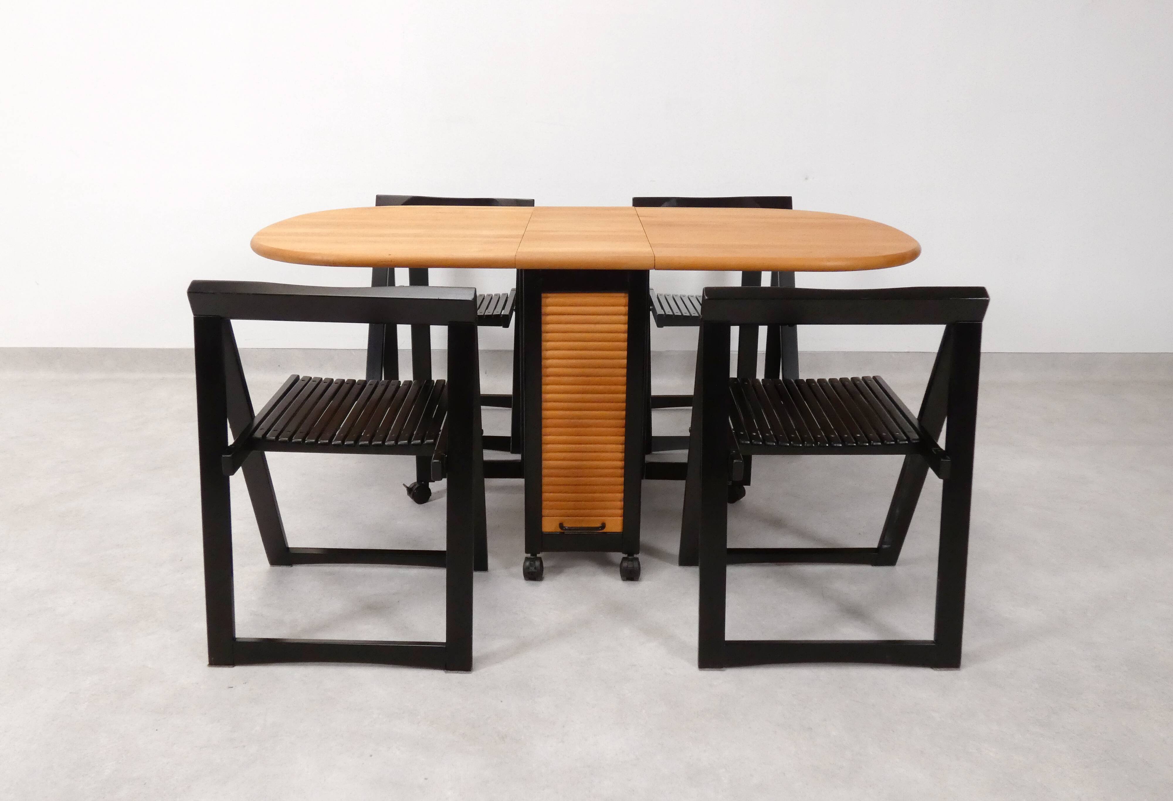 4 Trieste folding chairs with storrage table - Aldo Jacober for A. Bazzani