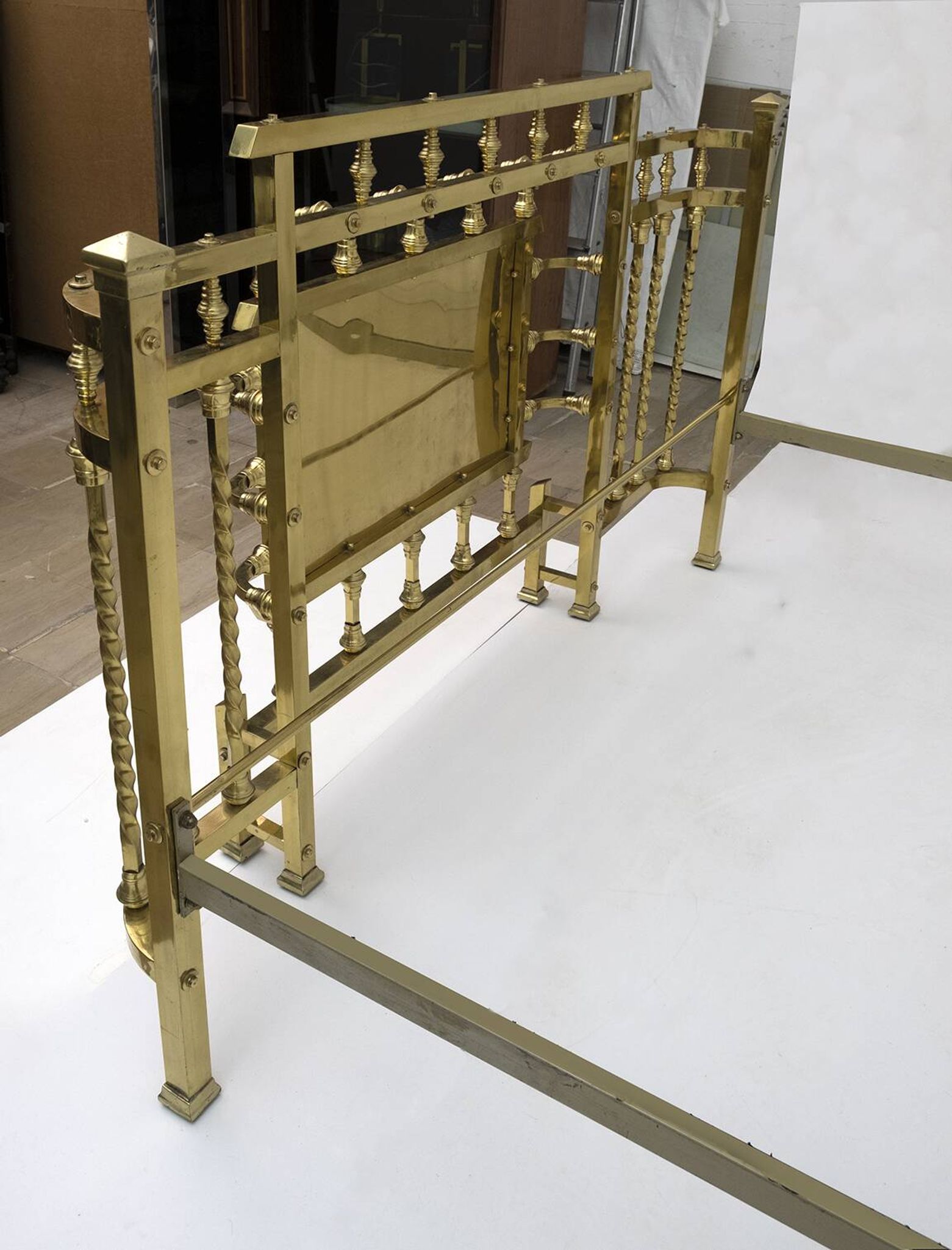 Art Nouveau Italian Brass Double Bed, Early 1900s