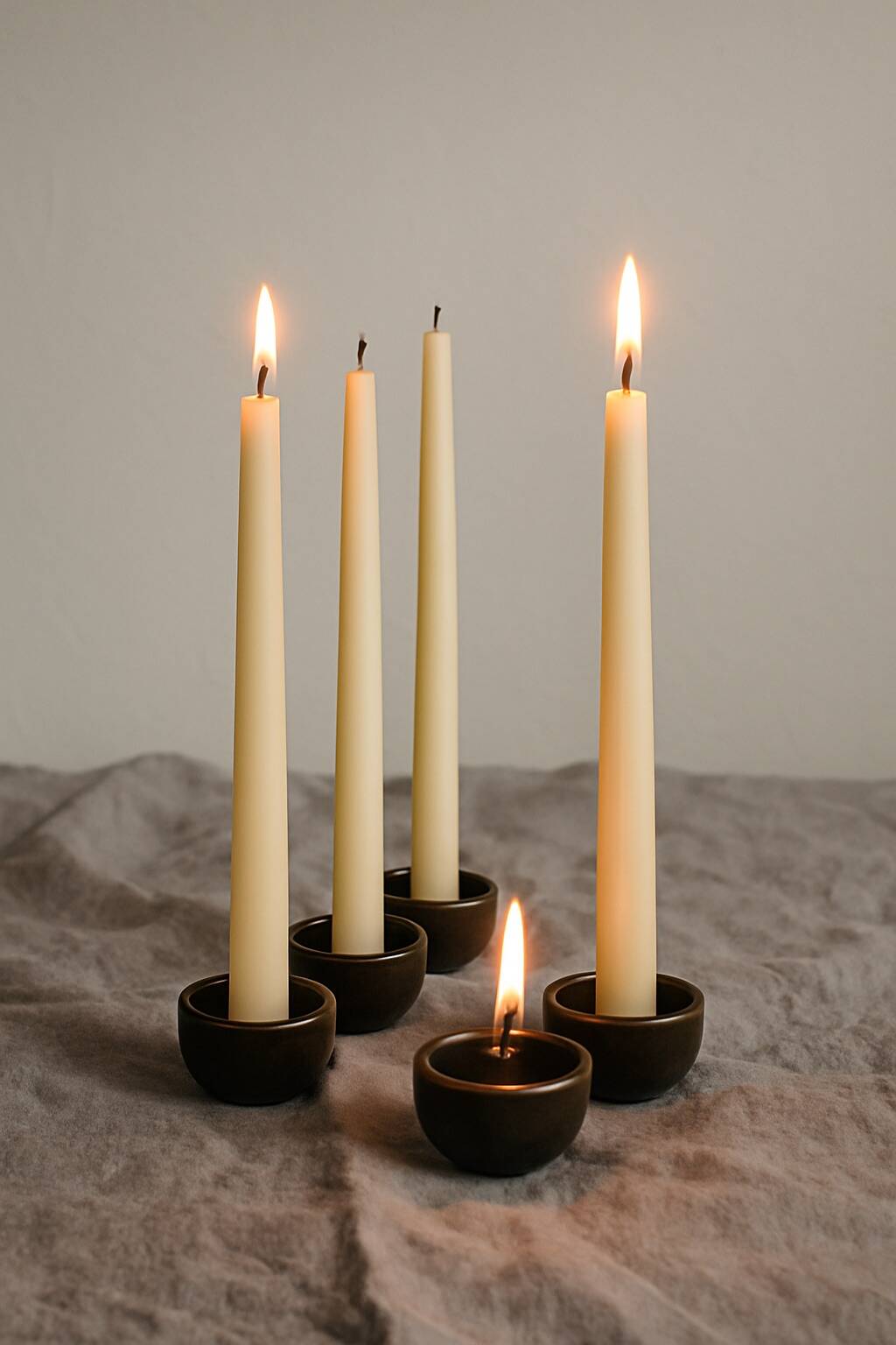 Set of 5 small vintage ceramic candlesticks
