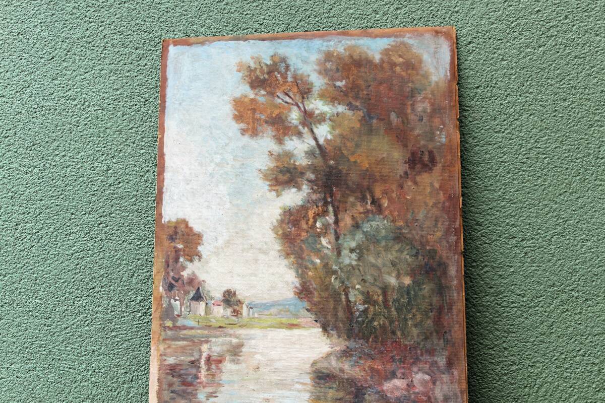 Oil on hardboard, riverside