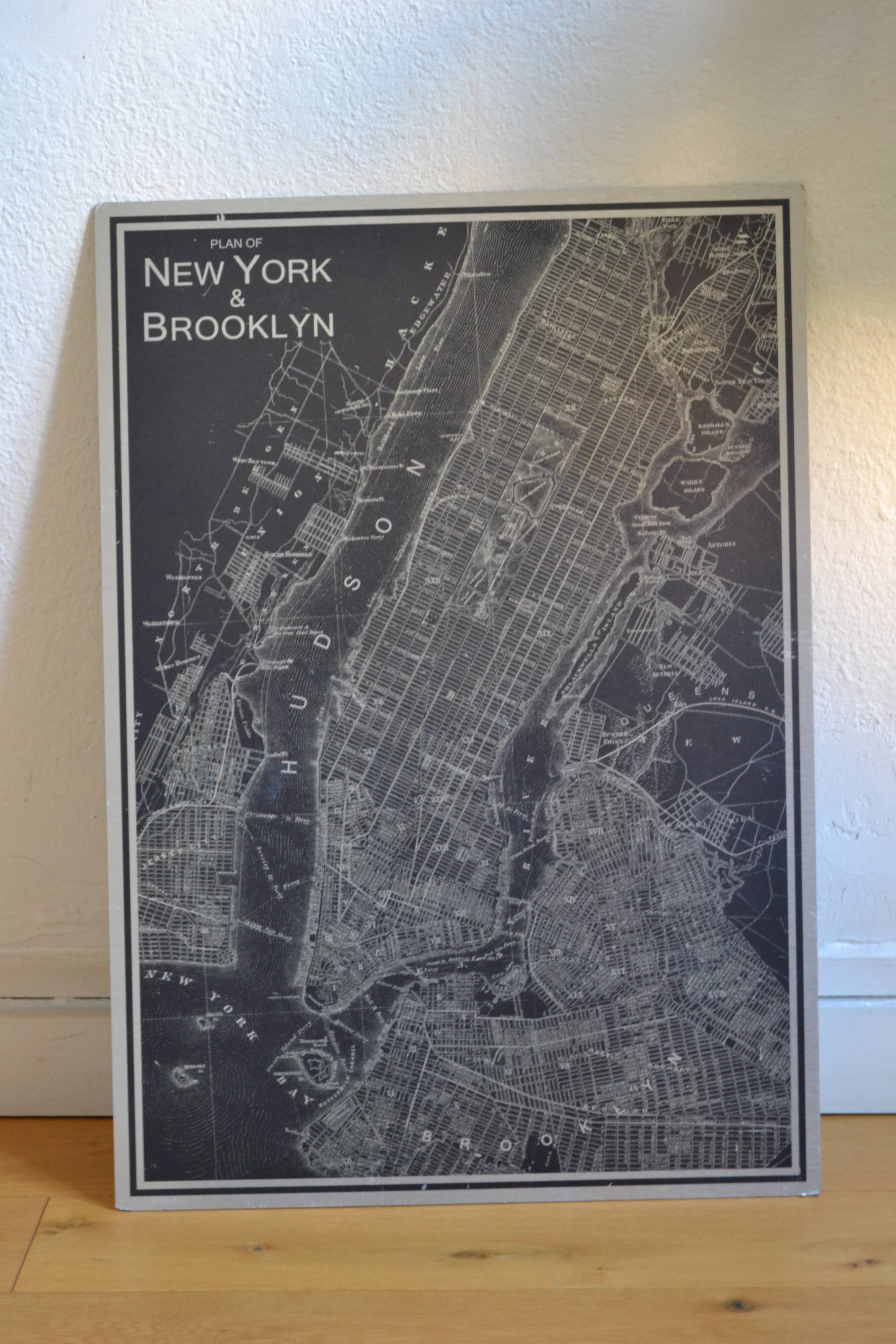 Map of New York & Brooklyn, silkscreen print on metal plate, 70 x 49 cm
