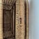 Vintage foldable beach chair, picnic in rattan and leather.