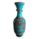 Ugo zaccagnini turquoise ceramic vase with dragon decoration