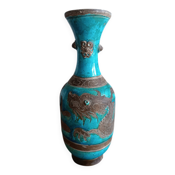 Ugo zaccagnini turquoise ceramic vase with dragon decoration