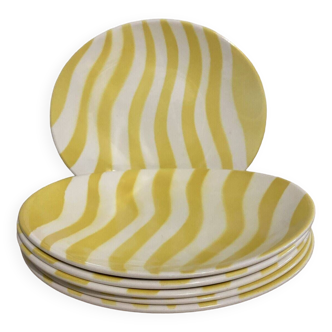 Manufacture de salin 6 assiettes plates ovales jaune motif zebré