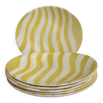 Manufacture de salin 6 yellow oval flat plates with zebra pattern