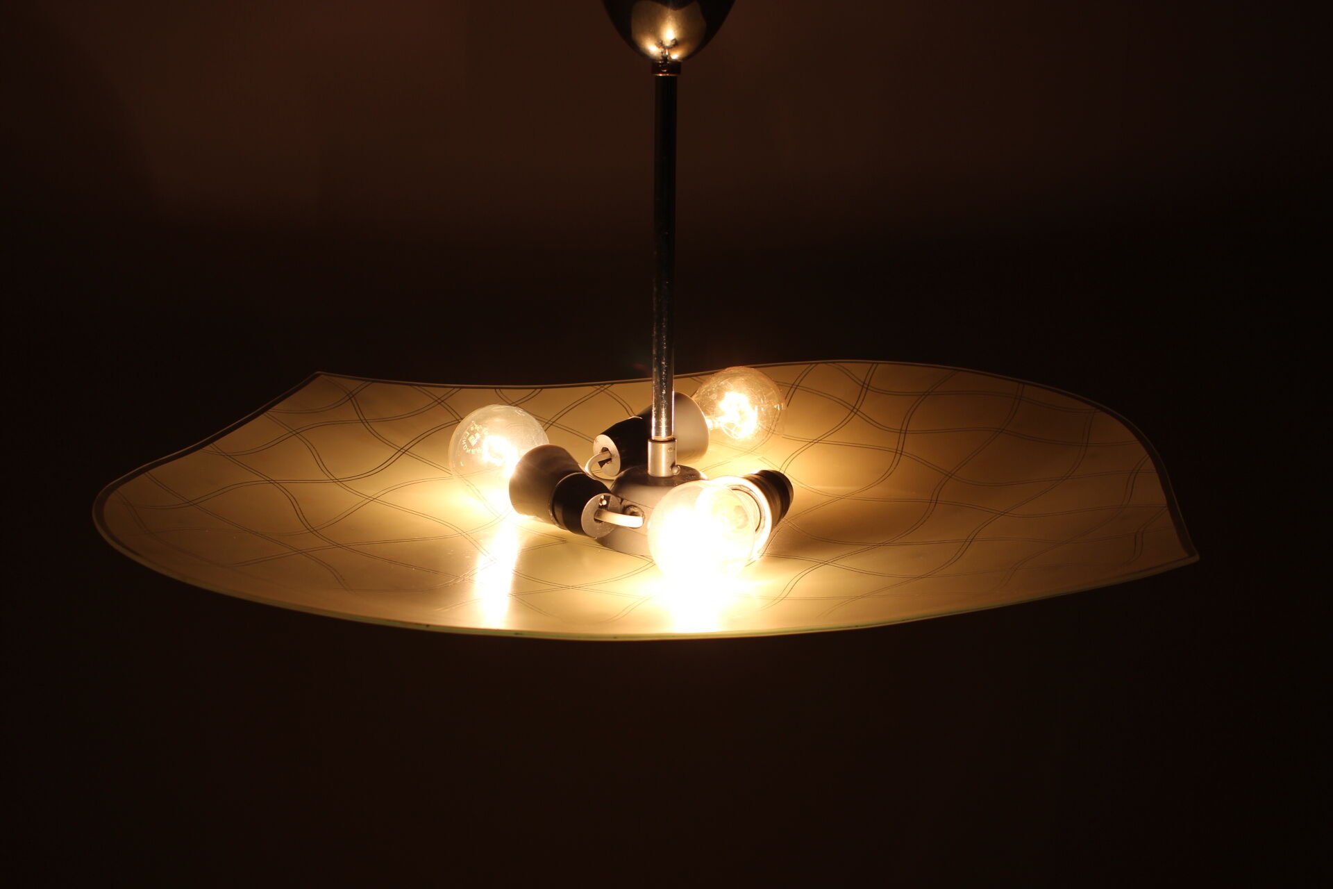 1960s Pendant Light Glass/Chrome, Czechoslovakia
