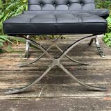 Barcelona armchair with ottoman design Mies Van der Rohe edition Walter Knoll 1980s, Set of 2