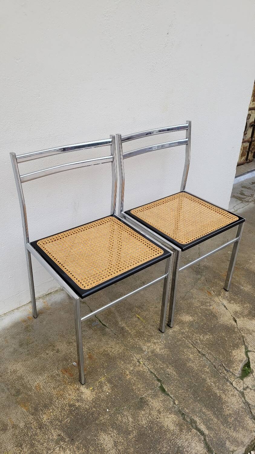 Paire de chaises en métal et cannage style Breuer ,1970