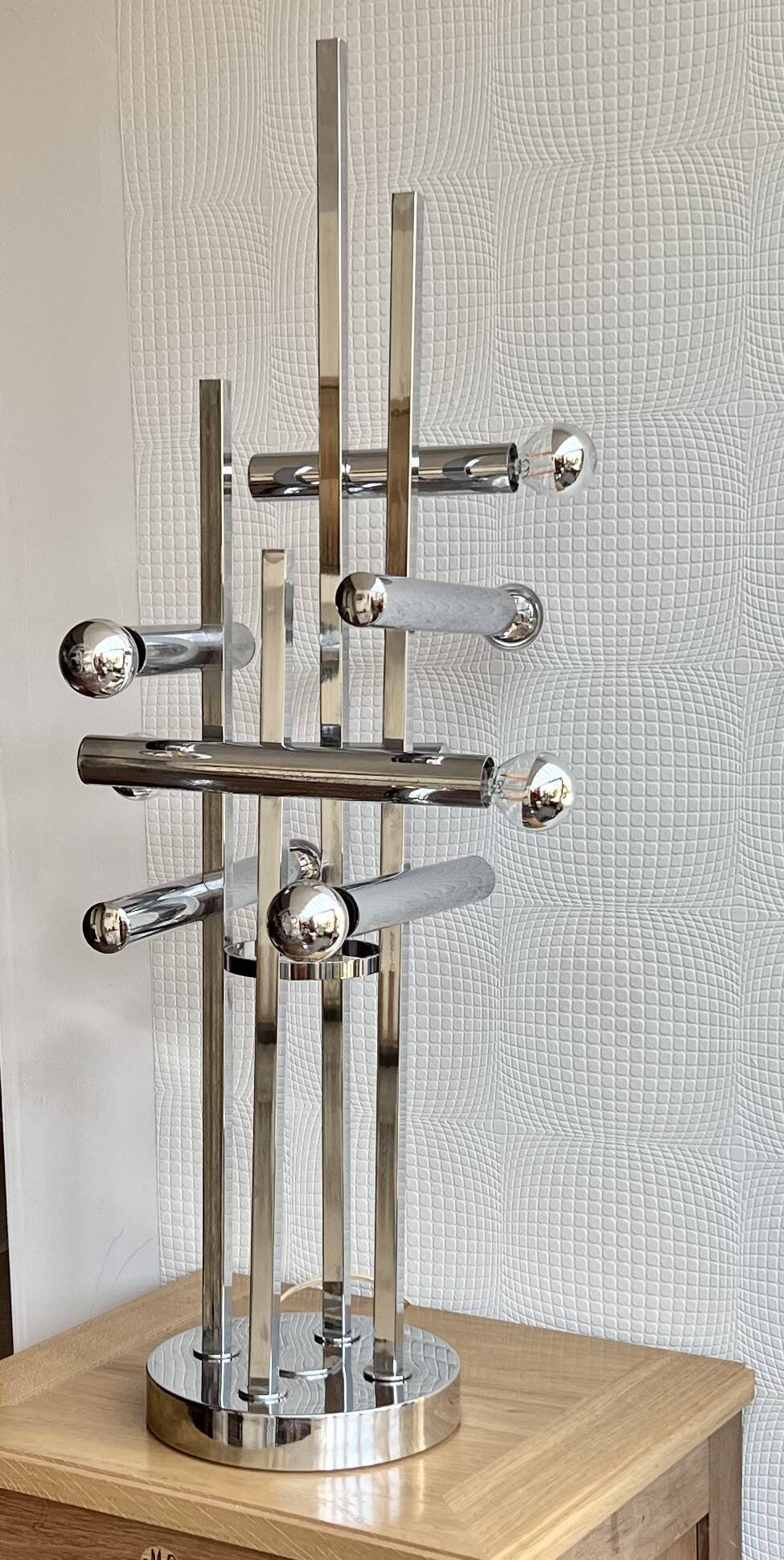 Large 70' Italian chrome table lamp by Stilux Milano