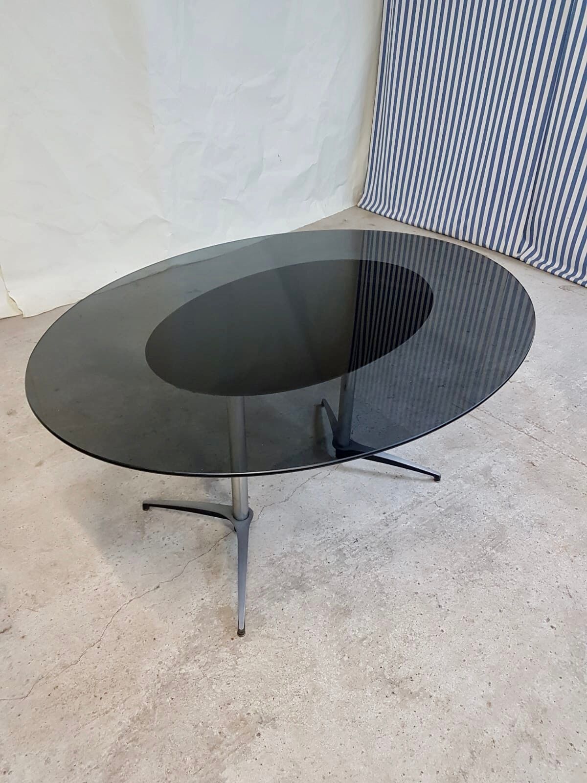 Vtg Mid Century 4 - 6 Seat Glass Aluminium Pedestal Dining Table Retro 60s 70s