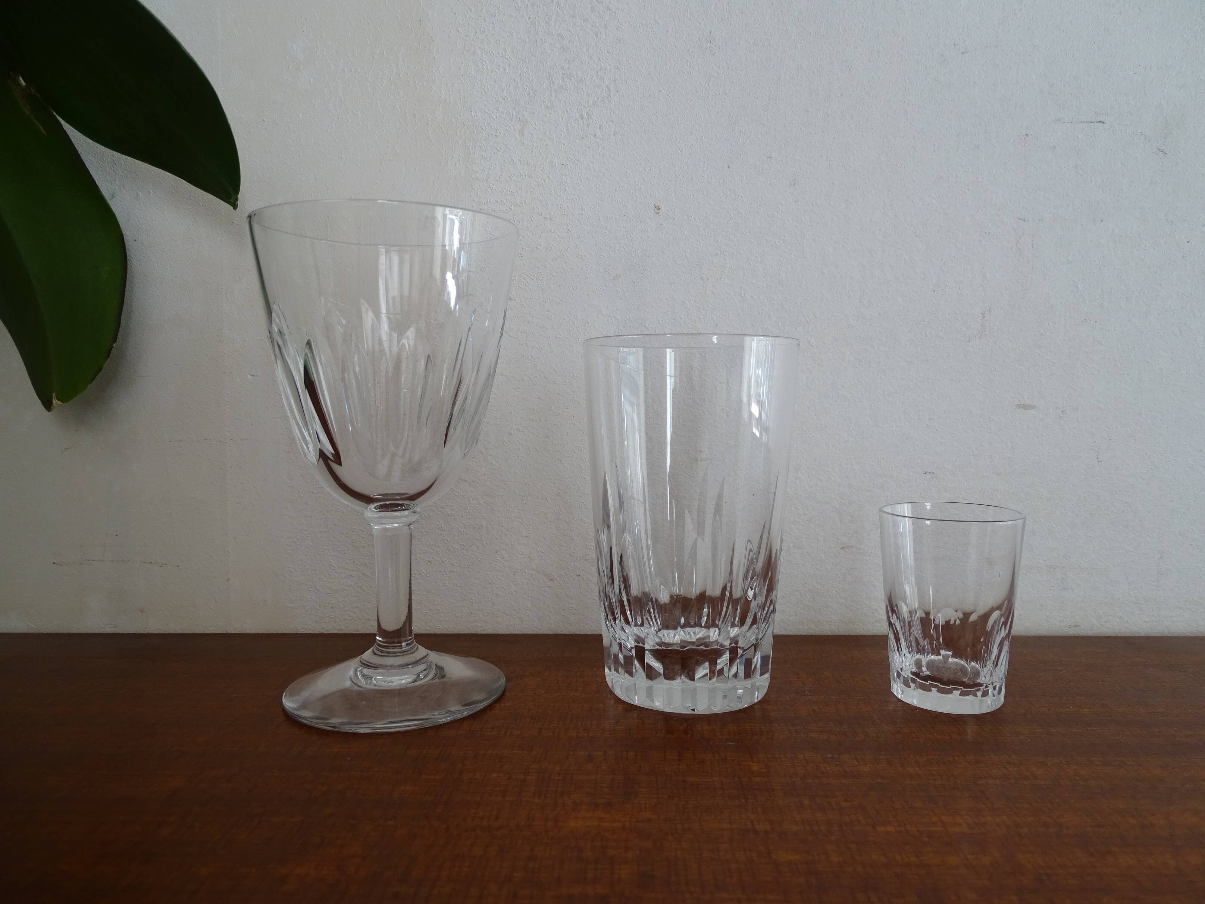 3 glass cut crystal Baccarat signed different