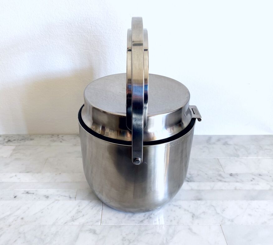 Vintage Alessi ice bucket with mechanical lid designed by Anselmo Vitale  and Carlo Mazzeri from the | Selency