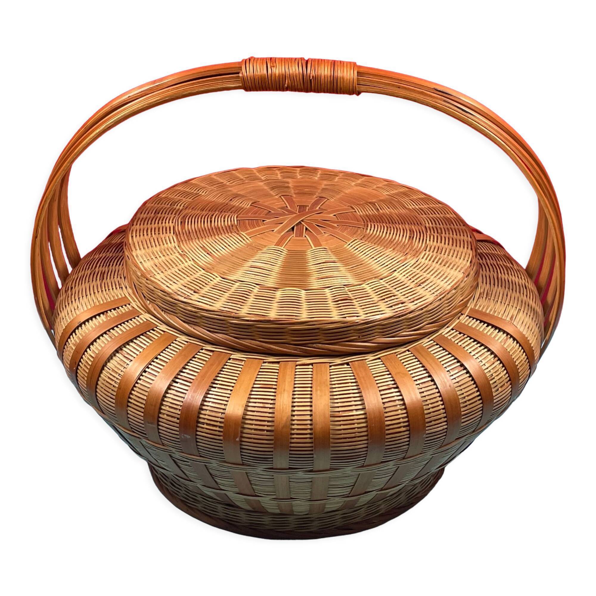 Worker vintage wicker covered basket